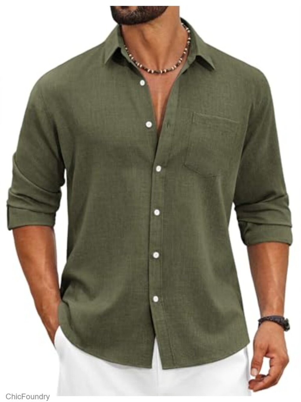 COOFANDY Men's Cotton Linen Button Down Shirt Long Sleeve Casual Summer Beach